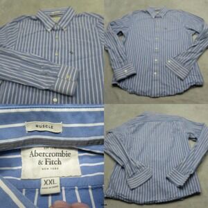 Vintage Abercrombie & Fitch Shirt‎ Mens XXL Blue Striped Muscle Fit Moose Logo